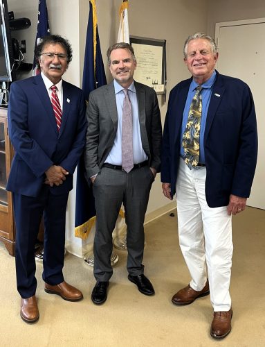 Federal Maritime Commission Chairman Louis Sola (Center) met with Mario Cordero (Left) Chief Executive Officer of the Port of Long Beach, and Frank Colonna (Right) Vice President Long Beach Board of Harbor Commissioners, in his Washington, DC office, May 2025.