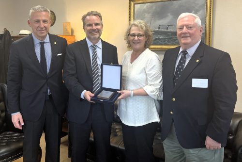Chairman Louis Sola (Second from Left) with a delegation of the International Propeller Club of the United States: Costis Frangoulis, International First Vice President (Left); Maria Conaster, International President (Second from Right); and Joel Whitehead, Executive Vice President (Right), Washington, DC, May 2025.