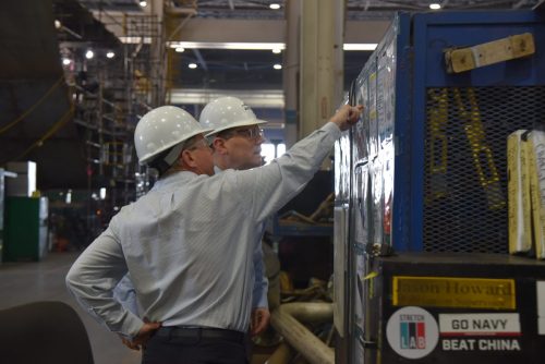 Commissioner Maffei toured Austal’s shipbuilding facilities and met with Austal executive Larry Ryder (Front).