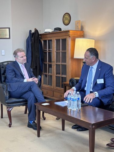 FMC Chairman Louis Sola (Left) meets with Roy Amalfitano, Vice Chairman Evergreen Shipping Agency, Washington, DC, May 2025.