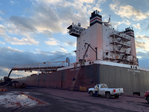 Commissioner Sola visits the MV Burns Harbor and her crew.
